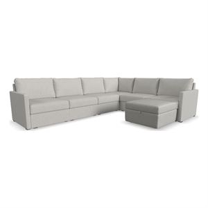 Bowery Hill Beige 6 Seat Sectional and Storage Ottoman with Performance Fabric