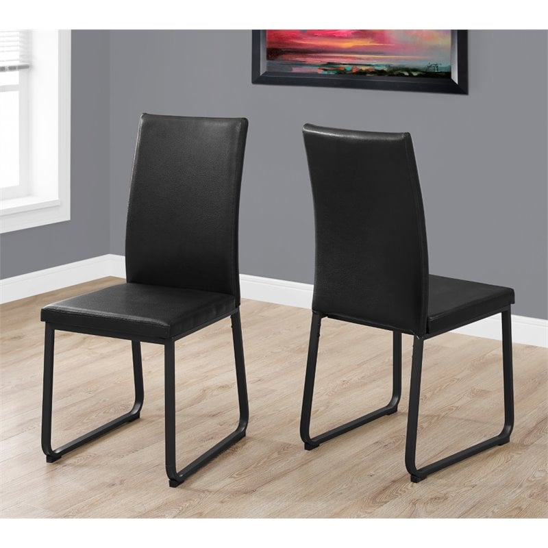 Bowery Hill Dining Chair Set Of 2 Side Kitchen Dining Room Pu Leather Look Black