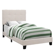 Bowery Hill Bed Twin Size Platform Teen Frame Upholstered Linen Look Beige Black