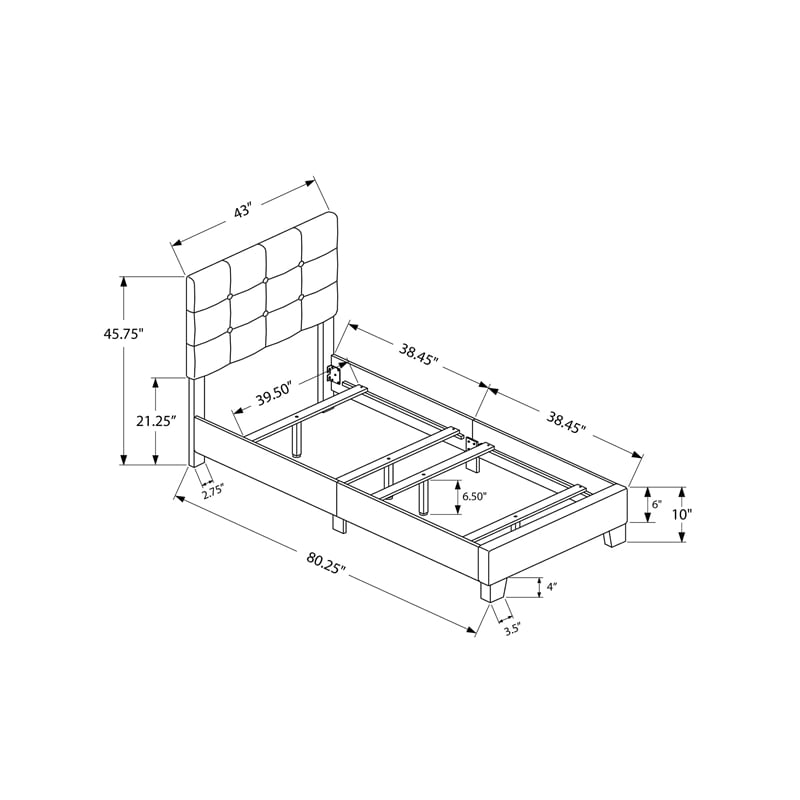 Bowery Hill Bed Twin Size Platform Teen Frame Upholstered Linen Look Beige Black