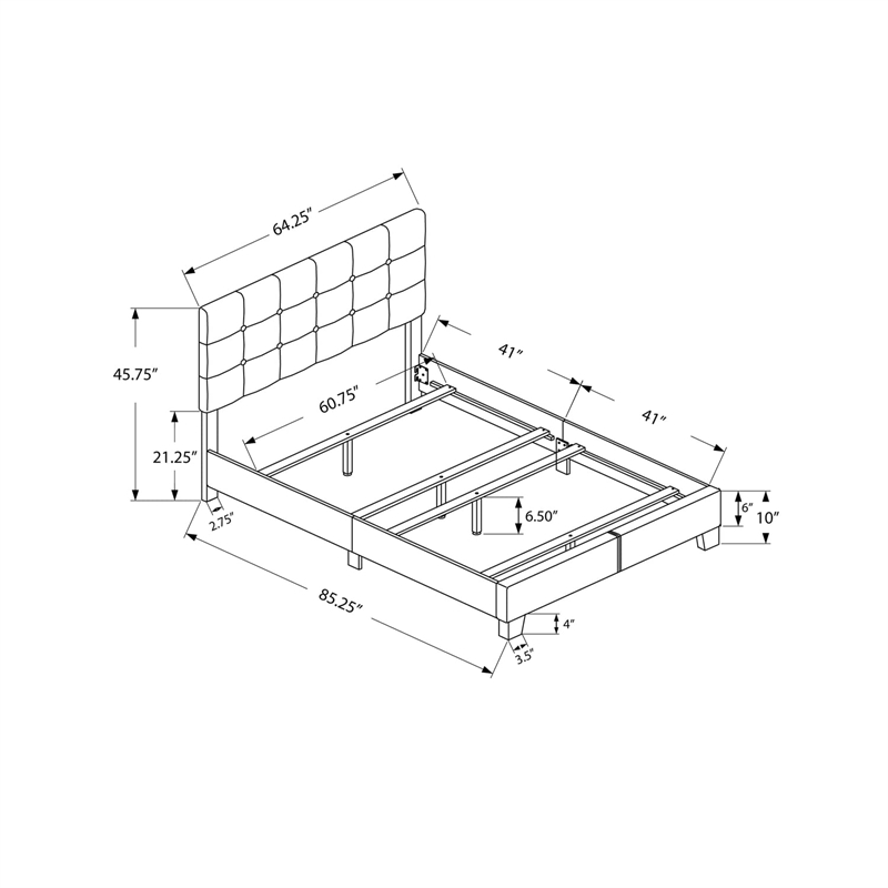 Bowery Hill Bed Queen Platform Bedroom Frame Upholstered Pu Leather Look Brown