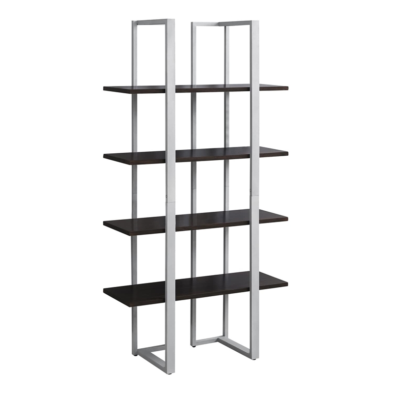 Bowery Hill Bookshelf Bookcase Etagere 4 Tier Office Bedroom Metal Brown Gray