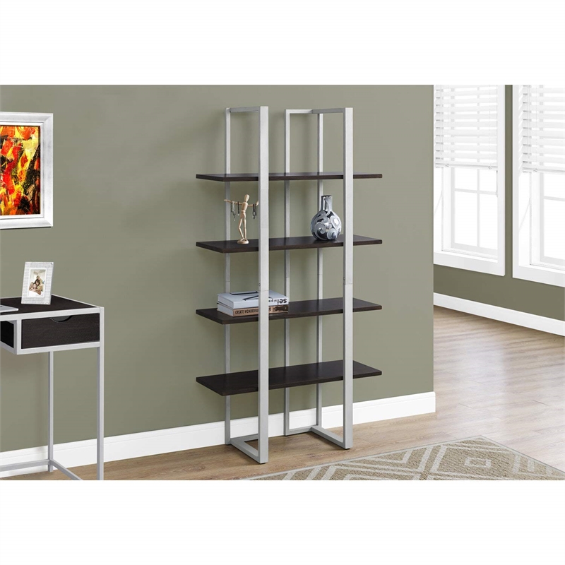 Bowery Hill Bookshelf Bookcase Etagere 4 Tier Office Bedroom Metal Brown Gray