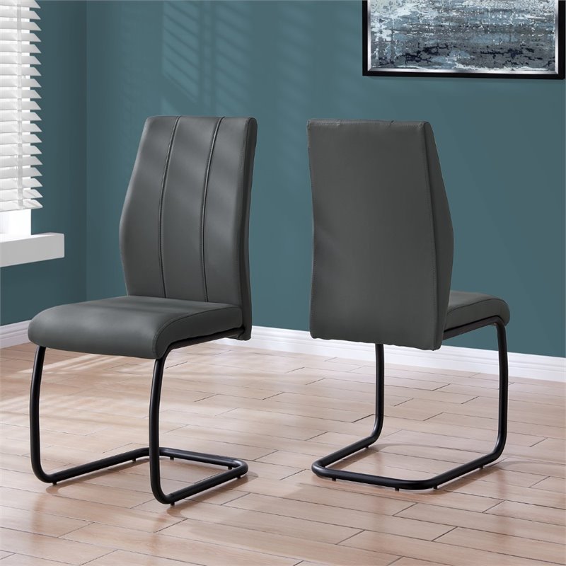 Bowery Hill Dining Chair Set Of 2 Side Kitchen Dining Room Pu Leather Look Gray