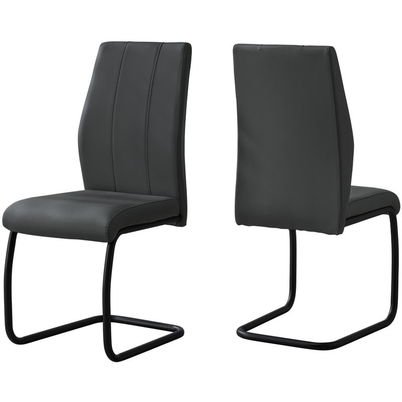 Bowery Hill Dining Chair Set Of 2 Side Kitchen Dining Room Pu Leather Look Gray