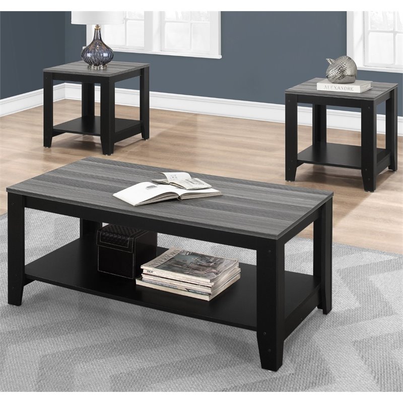 Bowery Hill Table Set 3pcs Set Coffee End Side Accent Living Room Laminate Black
