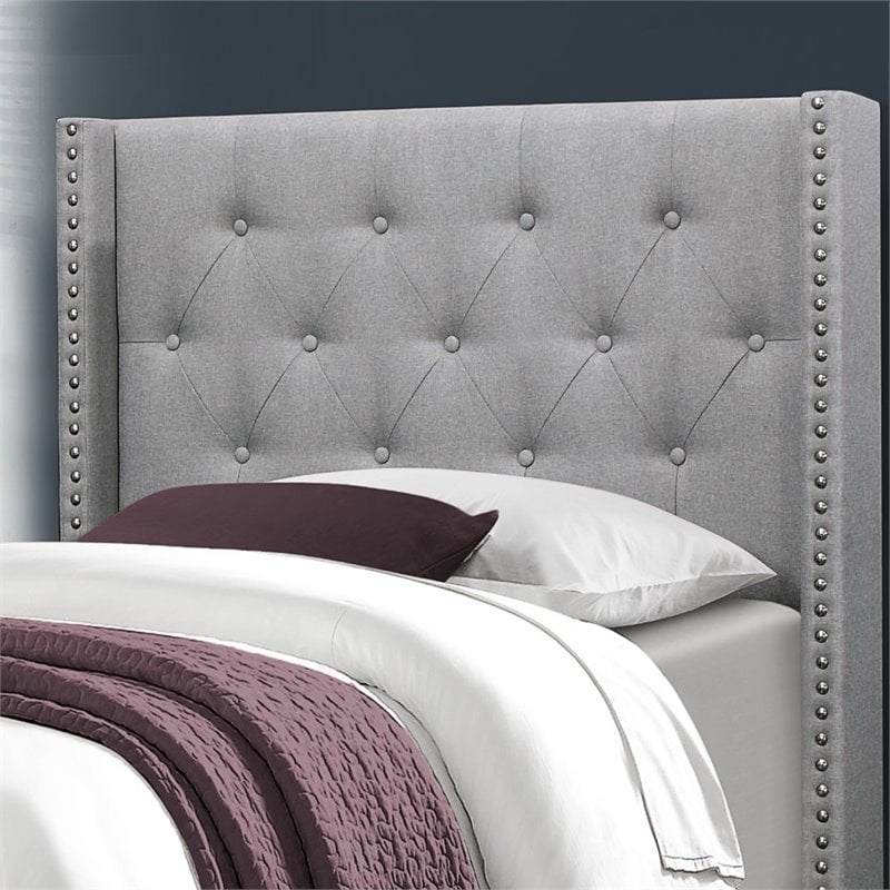 Bowery Hill Bed Twin Size Platform Teen Frame Upholstered Velvet Wood Legs Gray