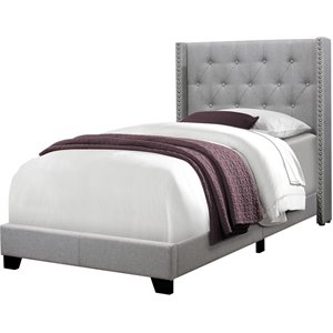 Bowery Hill Bed Twin Size Platform Teen Frame Upholstered Velvet Wood Legs Gray