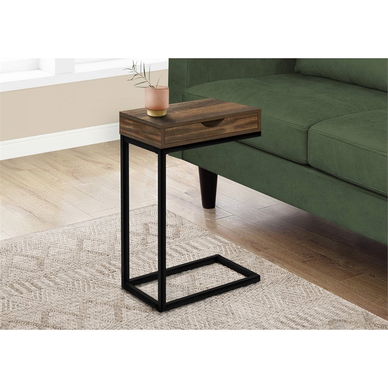 Bowery Hill Accent Table C-shaped End Side Snack Living Room Bedroom Metal Brown