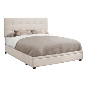 Bowery Hill Bed Queen Platform Bedroom Frame Upholstered Linen Look Beige Black