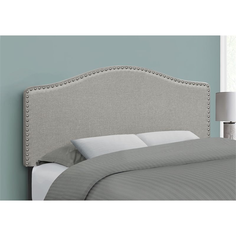 Bowery Hill Bed Headboard Only Full Size Bedroom Upholstered Linen Look Gray