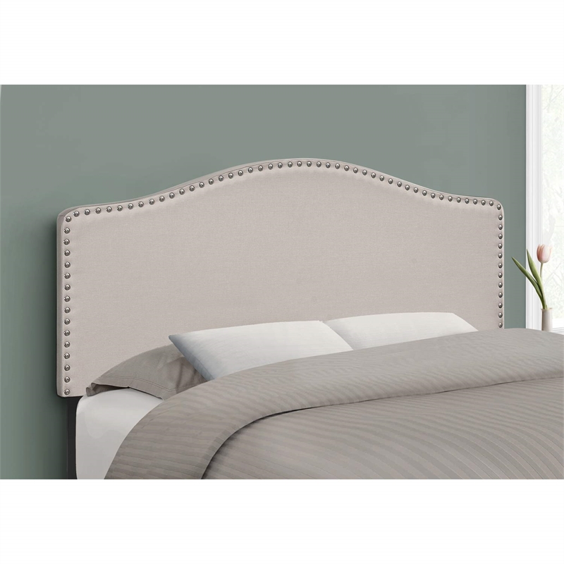 Bowery Hill Bed Headboard Only Full Size Bedroom Upholstered Linen Look Beige