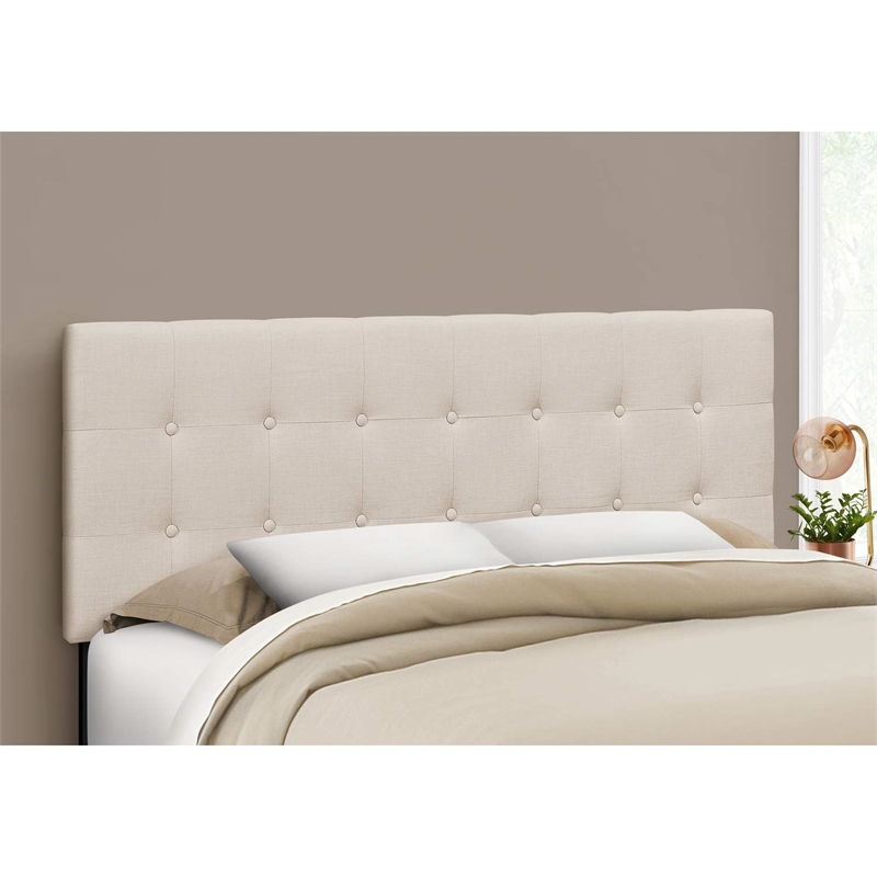 Bowery Hill Bed Headboard Only Queen Size Bedroom Upholstered Linen Look Beige