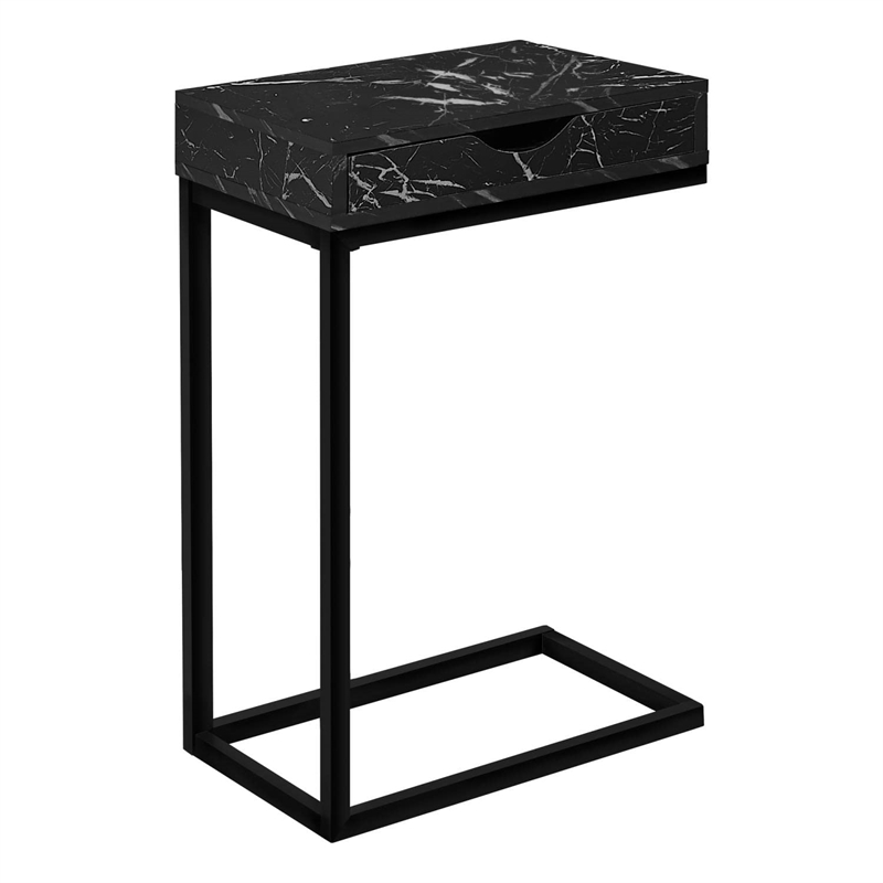 Bowery Hill Accent Table C-shaped End Side Snack Bedroom Metal Black Marble Look