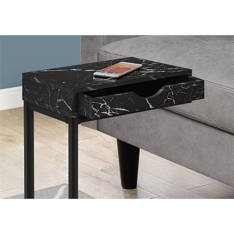 Bowery Hill Accent Table C-shaped End Side Snack Bedroom Metal Black Marble Look