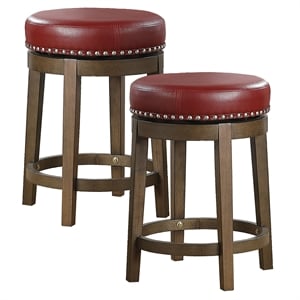 Bowery Hill 24&quot Faux Leather Round Swivel Counter Stool in Red (Set of 2)