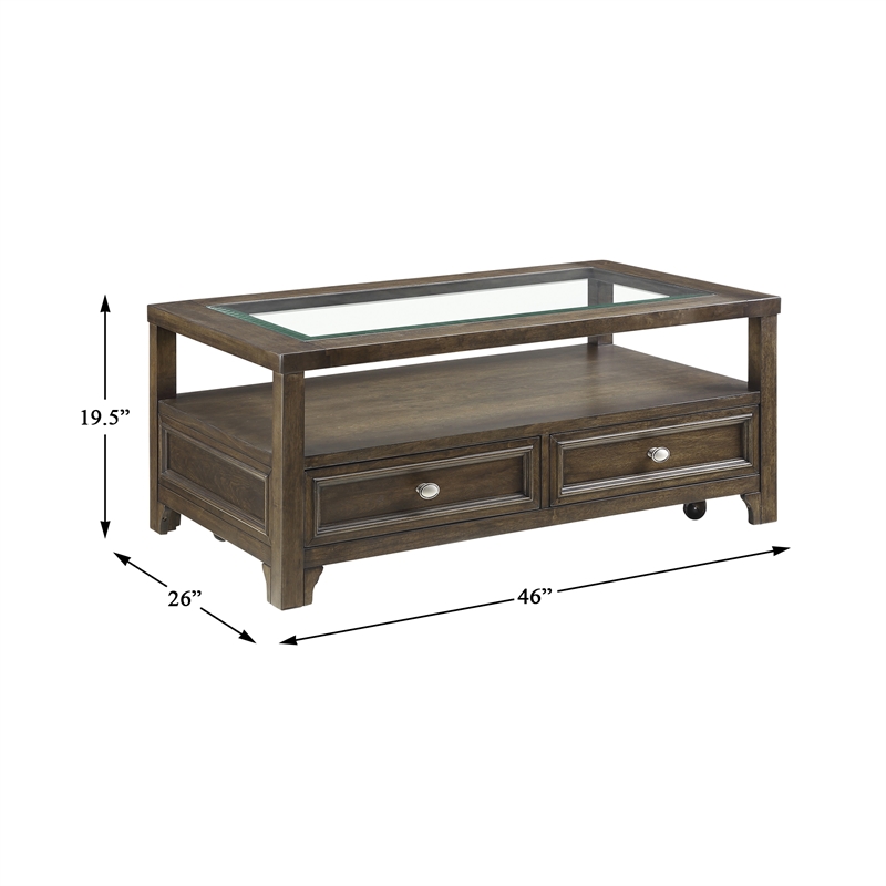 Bowery Hill Wood 2 Drawer Coffee Table in brown Cherry Finish