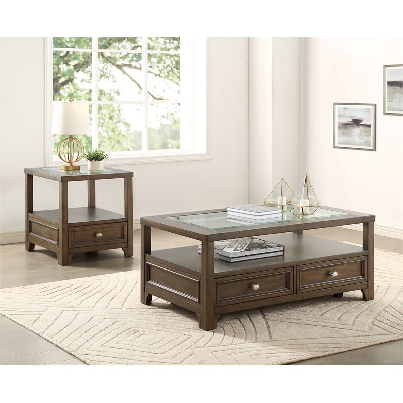 Bowery Hill Wood 2 Drawer Coffee Table in brown Cherry Finish