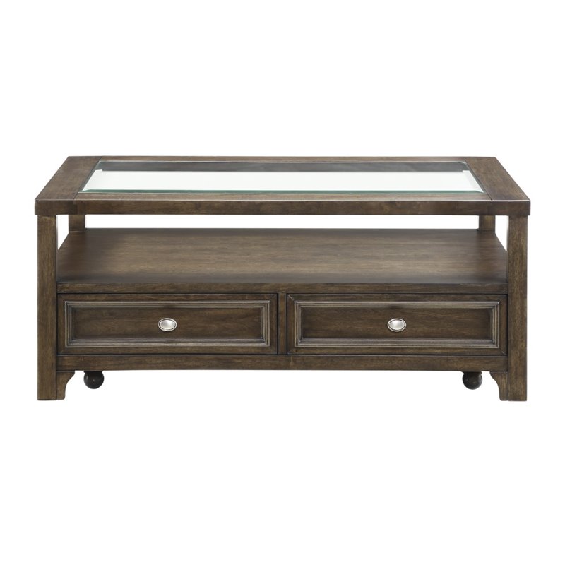 Bowery Hill Wood 2 Drawer Coffee Table in brown Cherry Finish