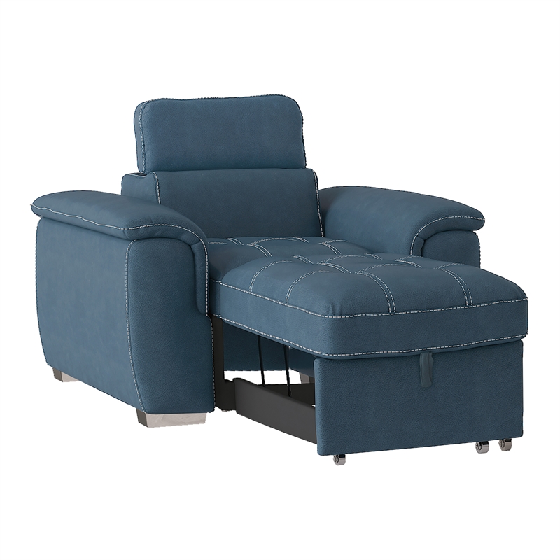Bowery Hill Microfiber Accent Chair with Pull Out Ottoman in Blue