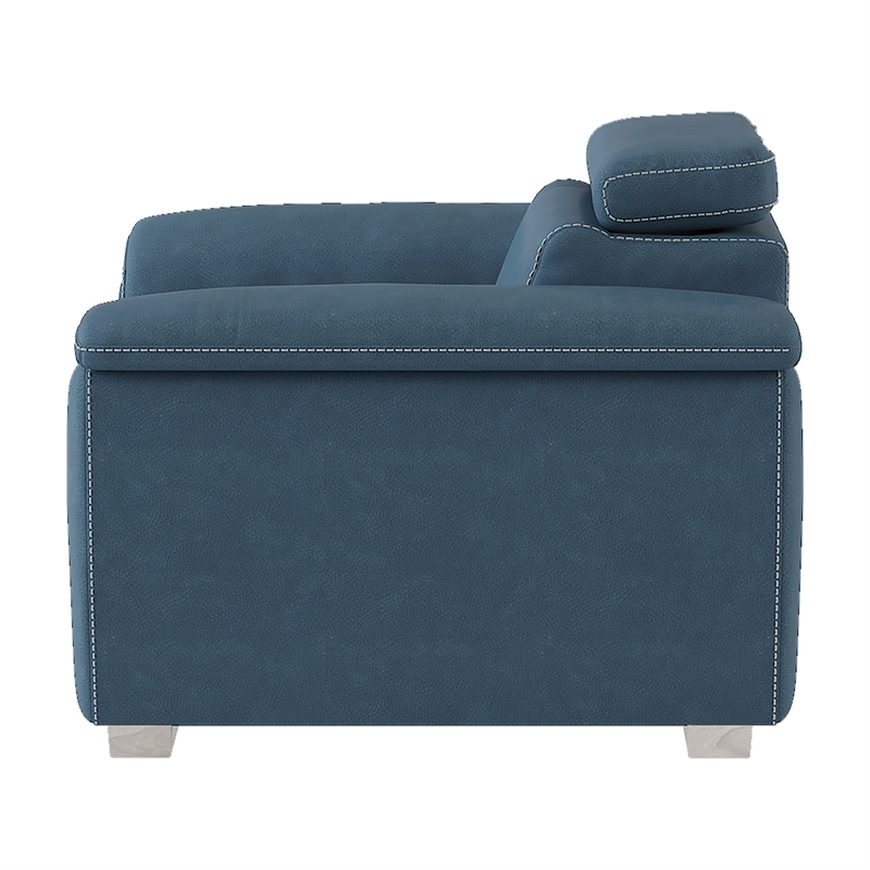 Bowery Hill Microfiber Accent Chair with Pull Out Ottoman in Blue