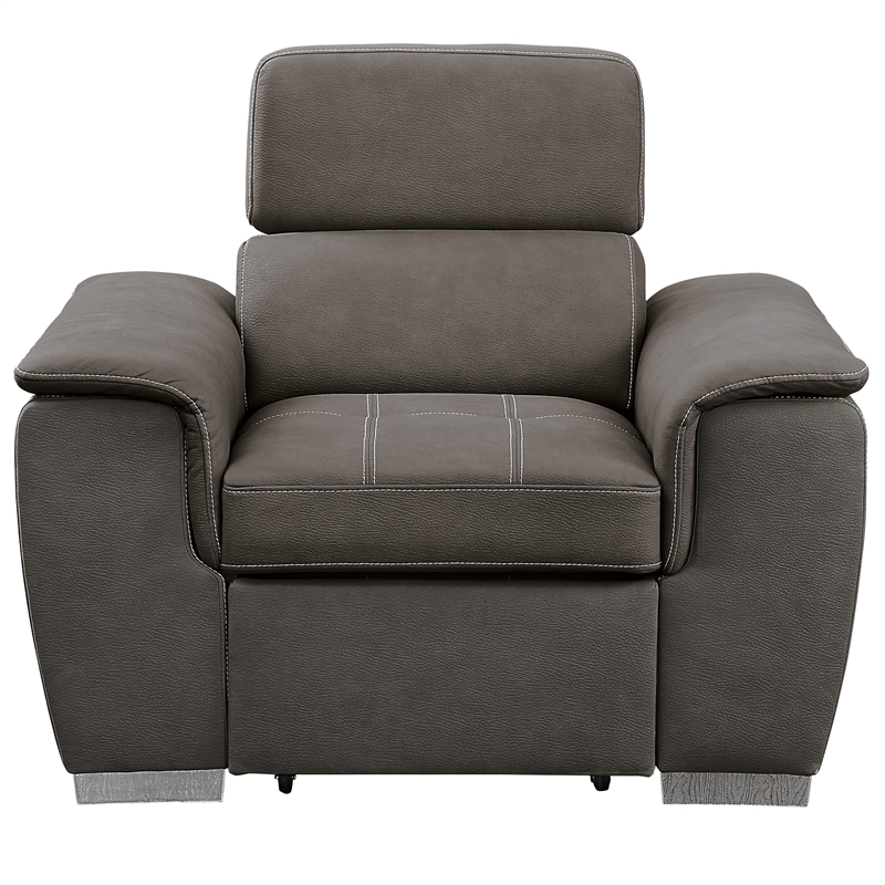 Bowery Hill Microfiber Accent Chair with Pull Out Ottoman in Taupe