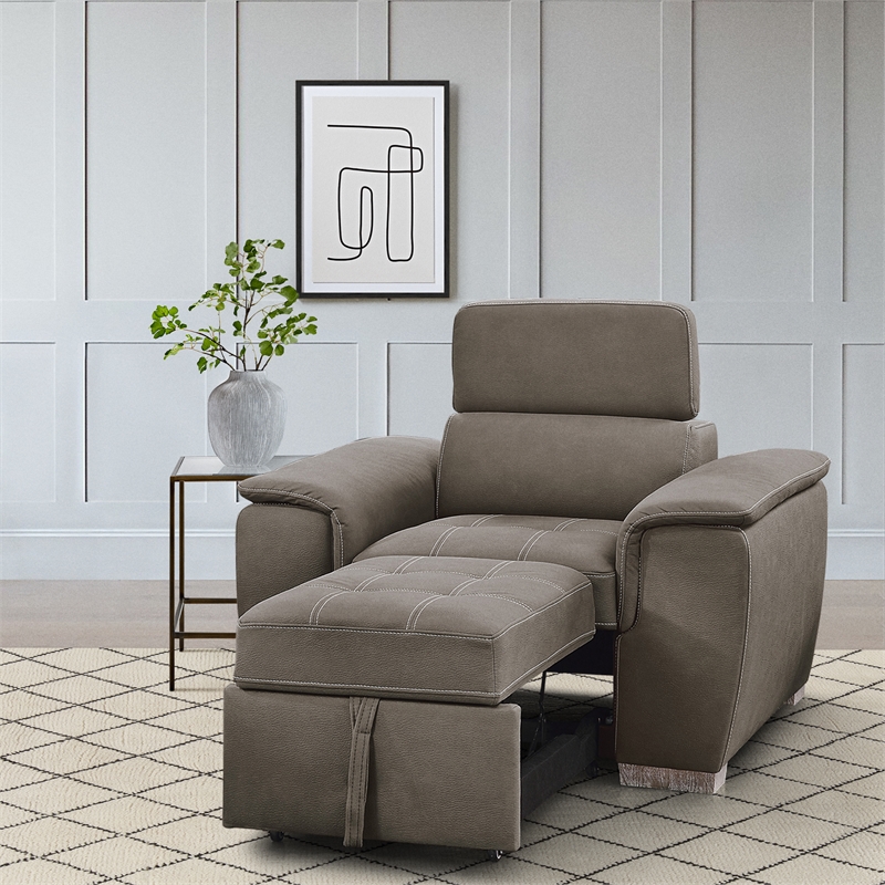 Bowery Hill Microfiber Accent Chair with Pull Out Ottoman in Taupe