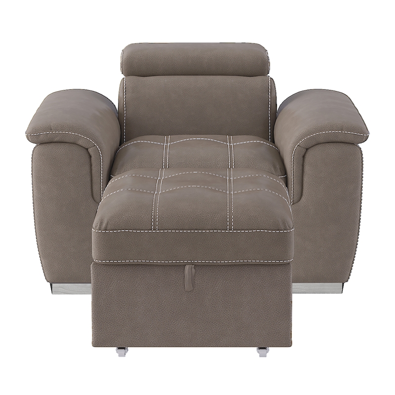 Bowery Hill Microfiber Accent Chair with Pull Out Ottoman in Taupe