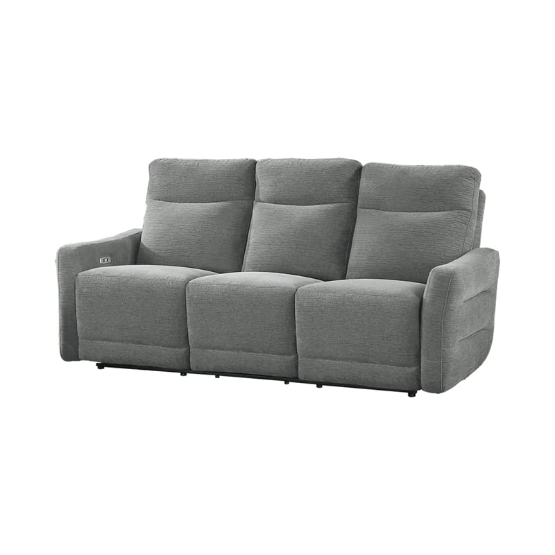 Bowery Hill Contemporary ChenillePower Double Reclining Sofa in Gray