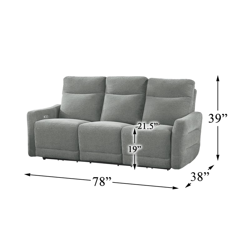 Bowery Hill Contemporary ChenillePower Double Reclining Sofa in Gray