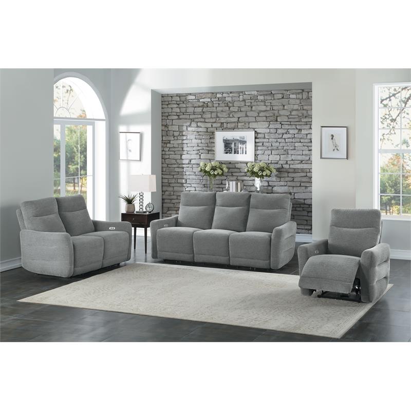 Bowery Hill Contemporary ChenillePower Double Reclining Love Seat in Gray