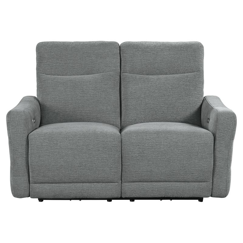 Bowery Hill Contemporary ChenillePower Double Reclining Love Seat in Gray