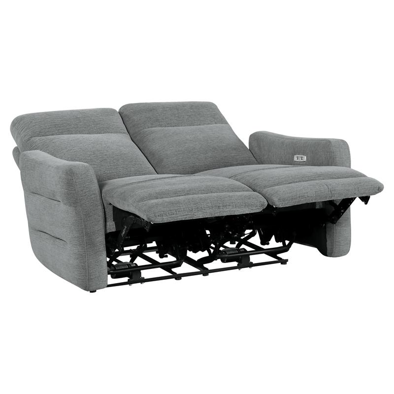 Bowery Hill Contemporary ChenillePower Double Reclining Love Seat in Gray