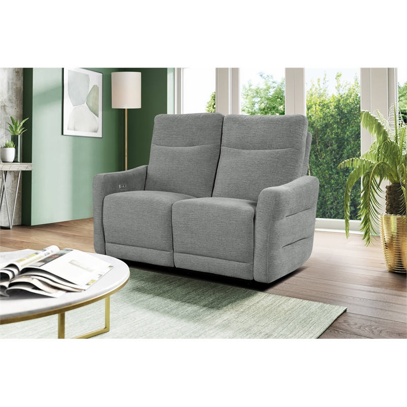 Bowery Hill Contemporary ChenillePower Double Reclining Love Seat in Gray