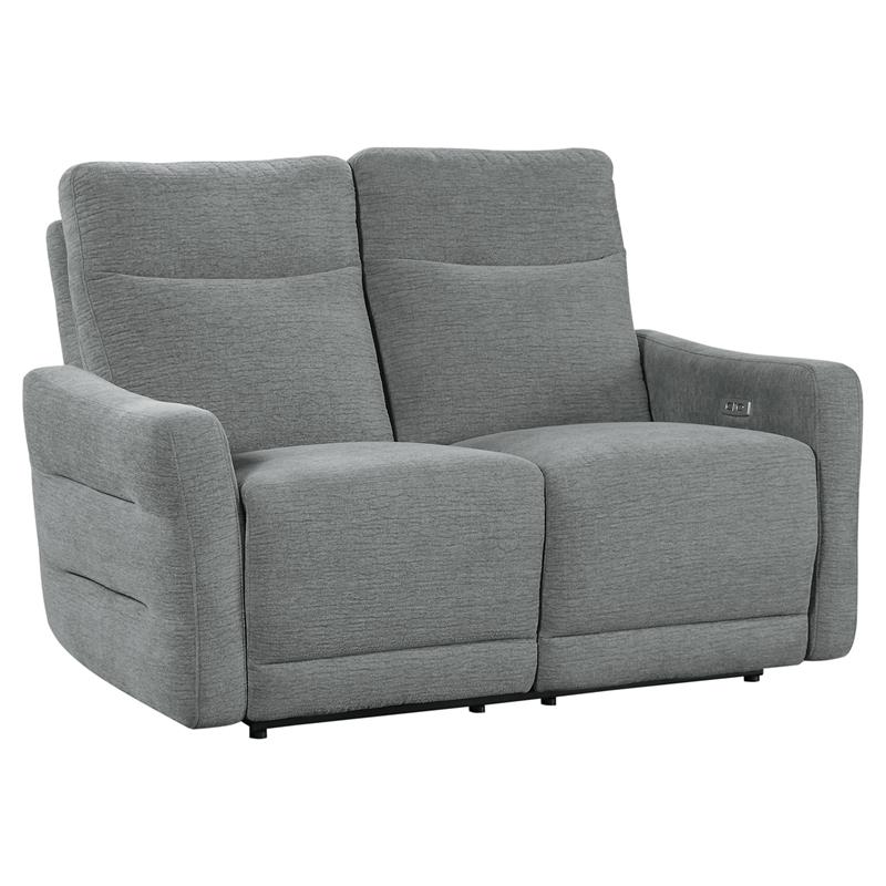 Bowery Hill Contemporary ChenillePower Double Reclining Love Seat in Gray