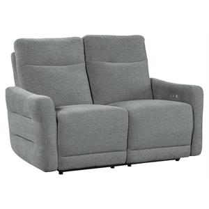 Bowery Hill Contemporary ChenillePower Double Reclining Love Seat in Gray