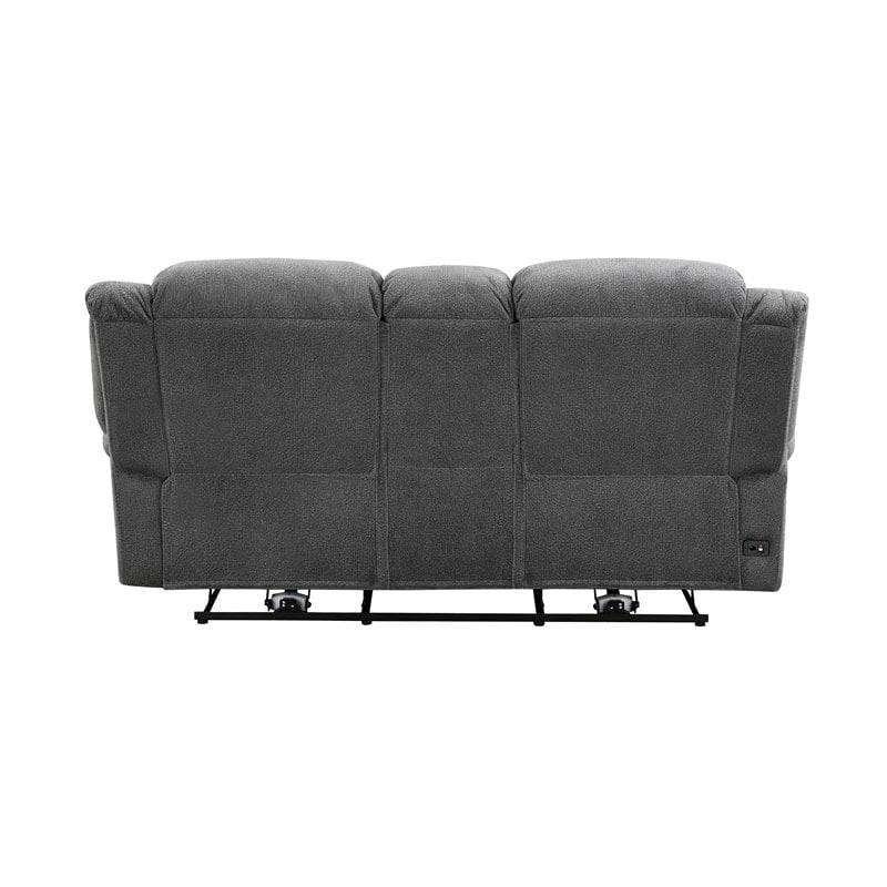 Bowery Hill Microfiber Power Double Reclining Loveseat in Charcoal