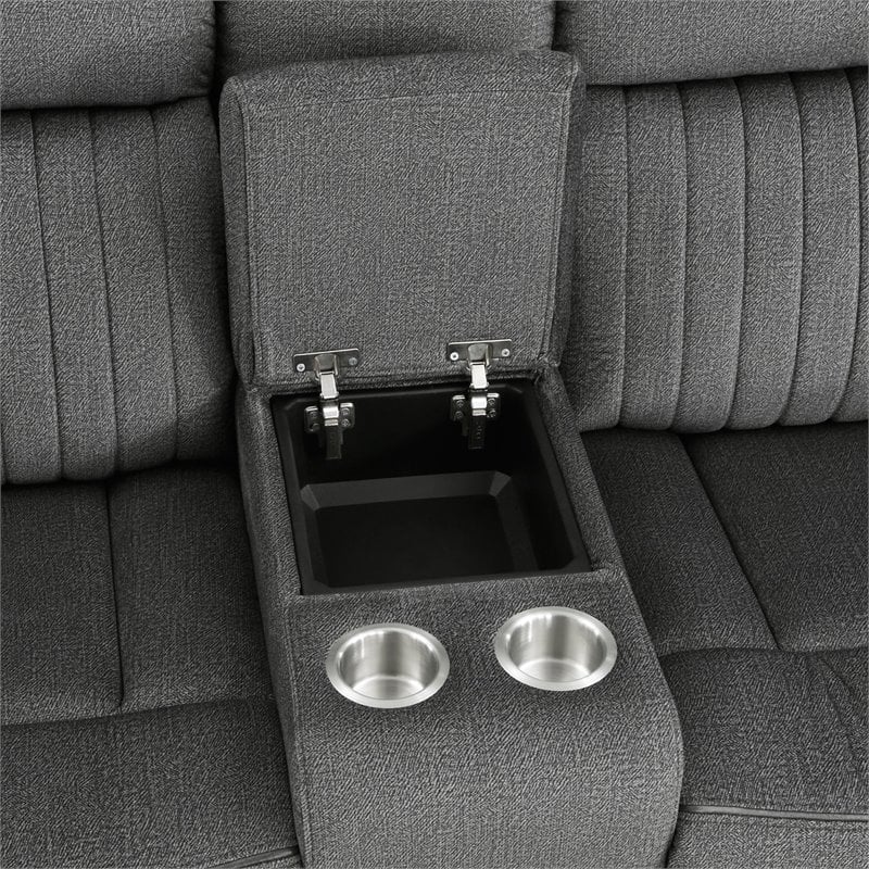 Bowery Hill Microfiber Power Double Reclining Loveseat in Charcoal