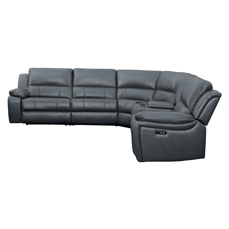 Bowery Hill 6-Piece Modern Wood & Faux Leather Sectional Set in Gray