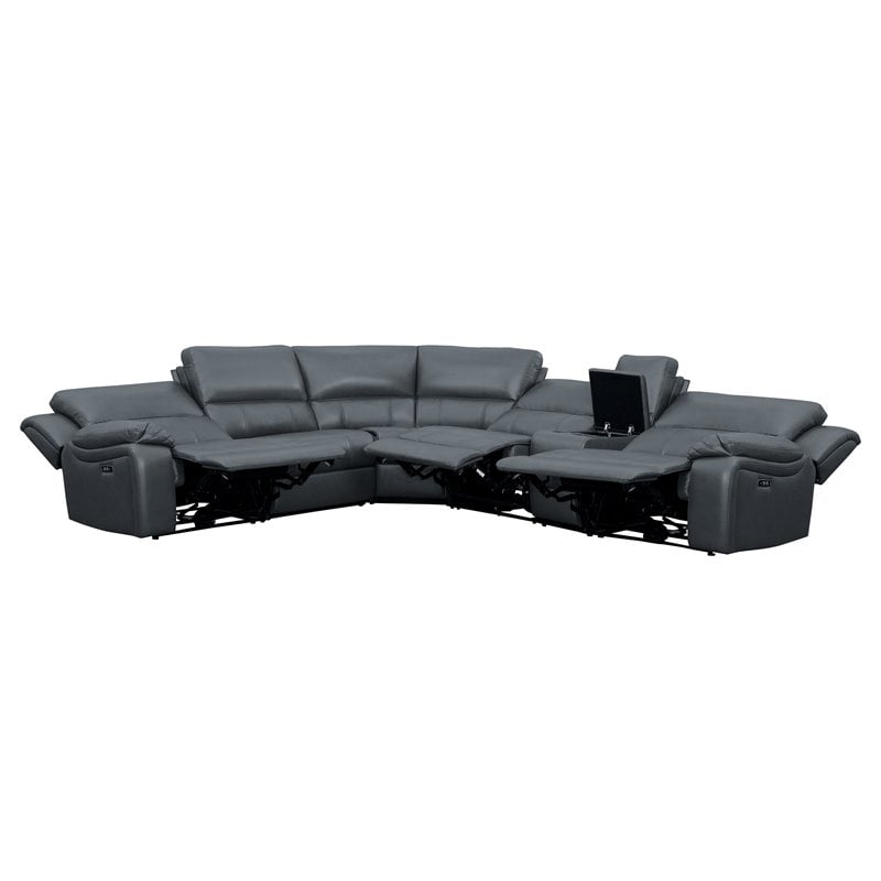 Bowery Hill 6-Piece Modern Wood & Faux Leather Sectional Set in Gray