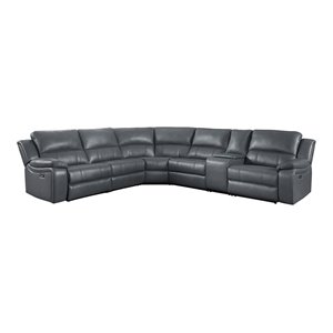 Bowery Hill 6-Piece Modern Wood & Faux Leather Sectional Set in Gray