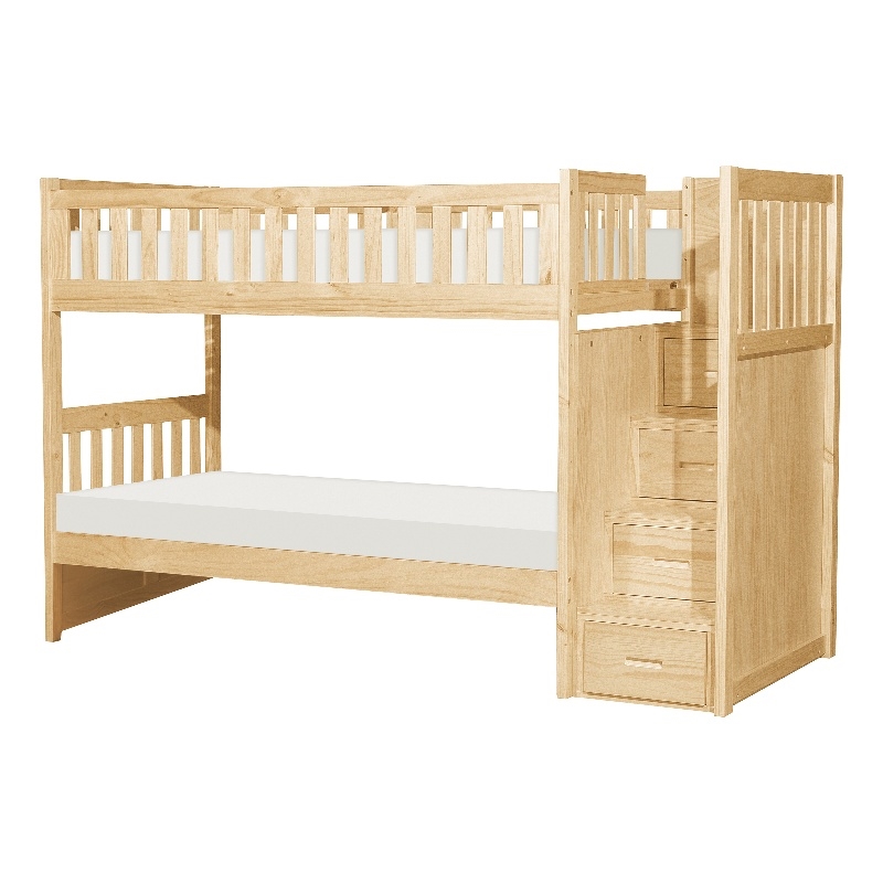 Bowery Hill Wood and MDF Board Twin/Twin Step Bunk Bed in Natural Pine