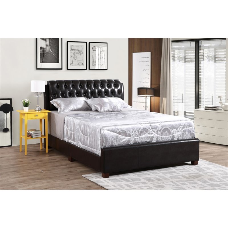 Bowery Hill Modern Faux Leather Upholstered Queen Bed in Dark Brown