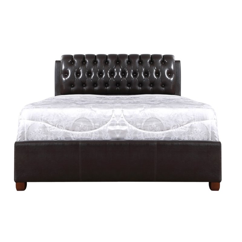 Bowery Hill Modern Faux Leather Upholstered Queen Bed in Dark Brown