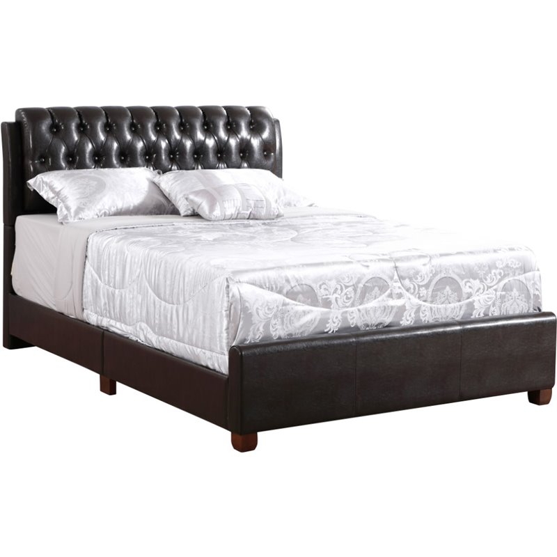 Bowery Hill Modern Faux Leather Upholstered Queen Bed in Dark Brown