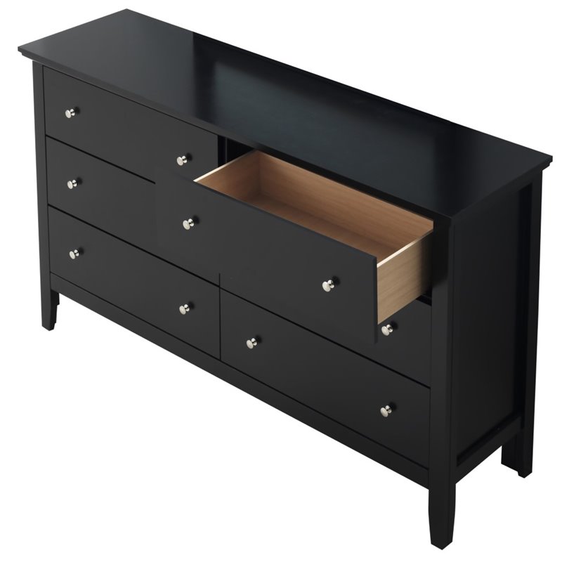Bowery Hill Engineered Wood Transitional 6 Drawer Dresser in Black