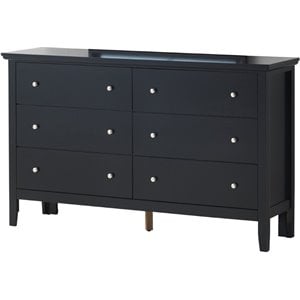 Bowery Hill Engineered Wood Transitional 6 Drawer Dresser in Black