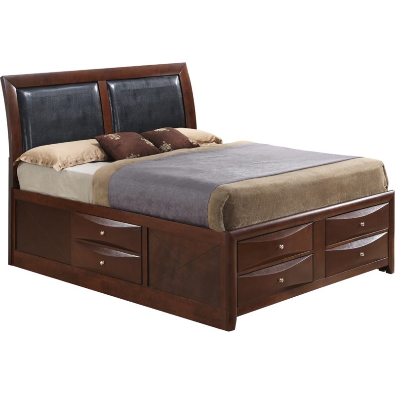 Bowery Hill Modern Wood King Panel Storage Bed in Cherry Finish