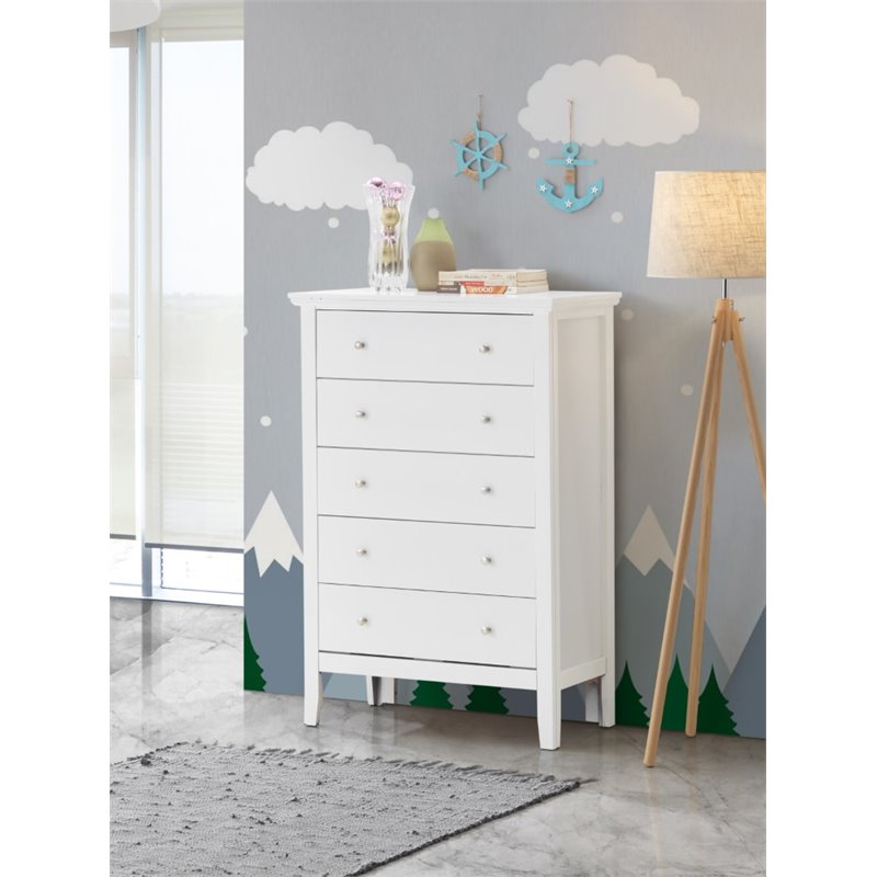 Bowery Hill Engineered Wood Transitional 5 Drawer Chest in White