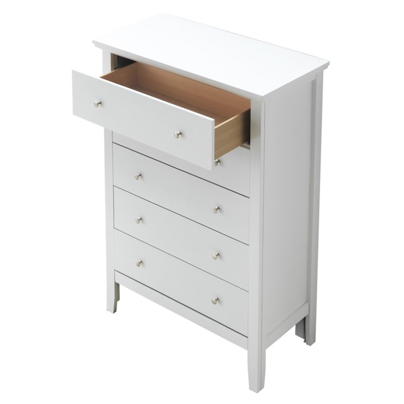 Bowery Hill Engineered Wood Transitional 5 Drawer Chest in White